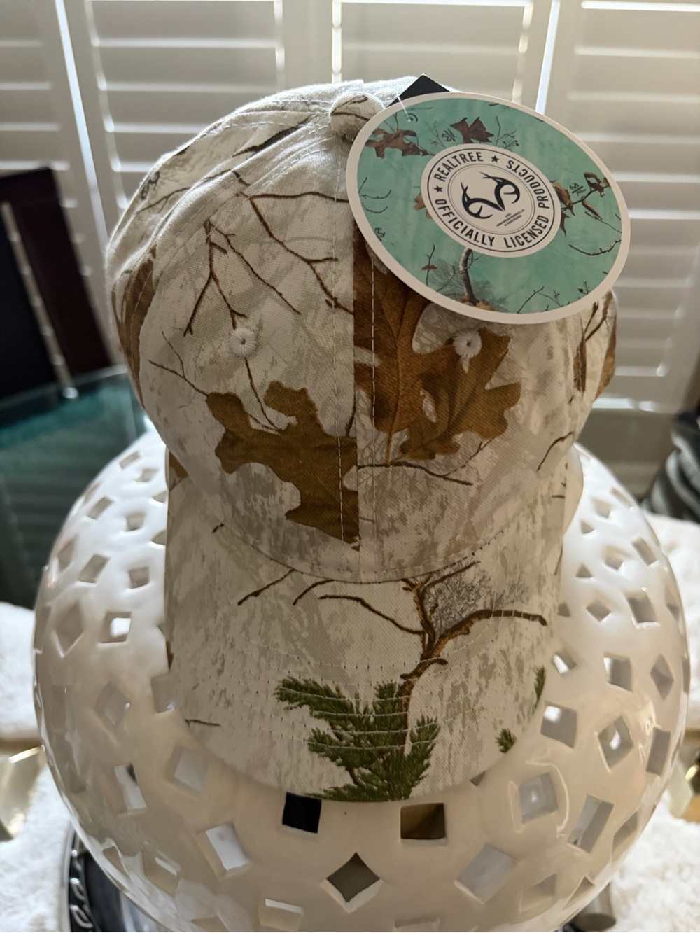 Realtree Camo Cap in Tan, White and Green Leaf Pattern